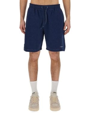 MSGM Bermuda Shorts With Embroidered Logo - Blue