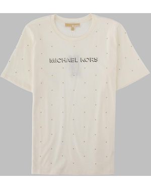 MICHAEL Michael Kors Rhinestone Logo Cotton T-Shirt T-Shirts - Natural