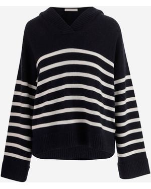 Allude Kaschmir-Streifenpullover - Schwarz