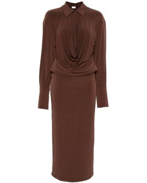 ANDAMANE Lilia Midi Dress Deep V Collar Midi Dress - Brown