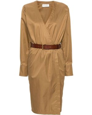 Saint Laurent Cotton Twill Midi Dress - Natural