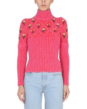 Cormio Jersey With Floral Embroidery - Red