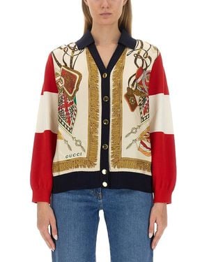 Gucci Extra feine Woll -Strickjacke mit Druck - Rot