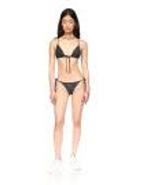 CASABLANCA Drawstring Triangle Bikini Top With Monogram - Black
