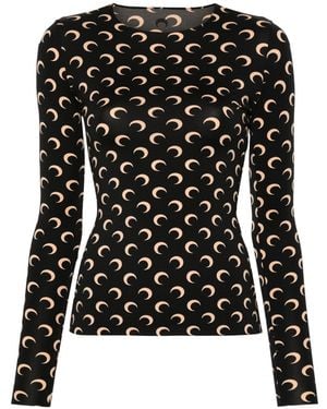 Marine Serre Brand-print Fitted Stretch-jersey Top - Black