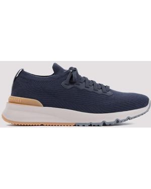 Brunello Cucinelli Wool Sneakers With Rubber Sole - Blue