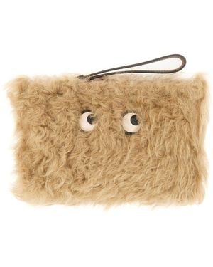 Anya Hindmarch "Shearling Eyes" Clutch -Tasche - Natur