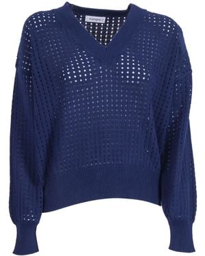 Kangra Cashmere Pullover A Rete Manica Lunga - Blue