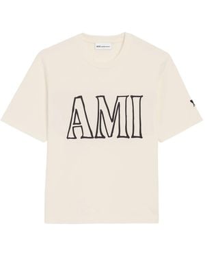 Ami Paris Short Sleeves Blanc Creme Cotton T-Shirt - White