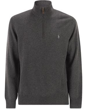 Polo Ralph Lauren Wollpullover mit halbem Reißverschluss - Grau