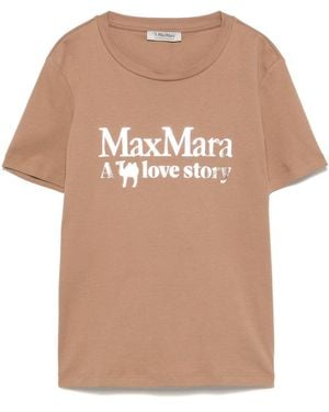 Max Mara Logo Cotton T Shirt - Natural