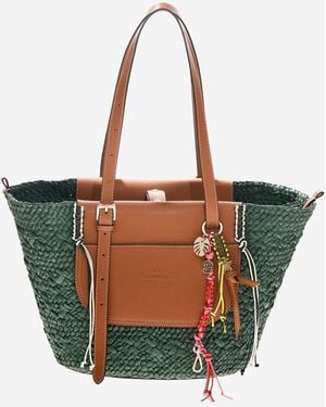 CUBA LAB Tropicana Leather And Rafia Bag - Green