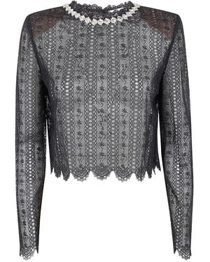 Self-Portrait Organza Lace Top - Grey