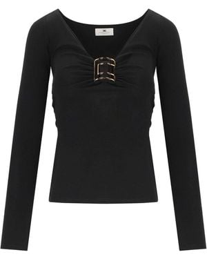 Elisabetta Franchi Top With Logo - Black
