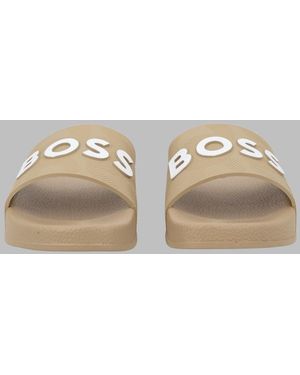 BOSS Logo Slide Sandals For Boys - Natural