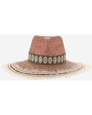 Ferruccio Vecchi Straw y Viscose Blend Hat with Bordery - Marrón