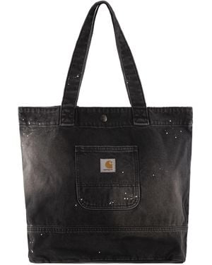 Carhartt Washed Denim-Einkaufstasche mit Farbspritzer-Detail - Schwarz