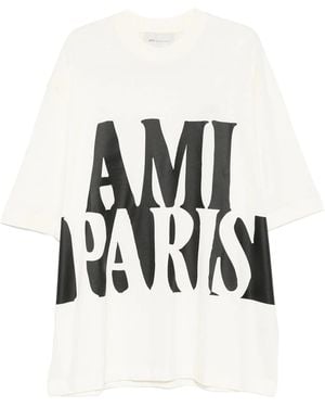Ami Paris Oversize Fit Ss T-Shirt Paris Print - White