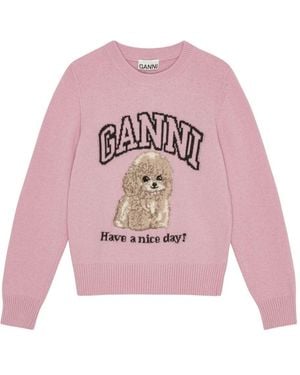 Ganni Sweater Met Hondenprint - Roze