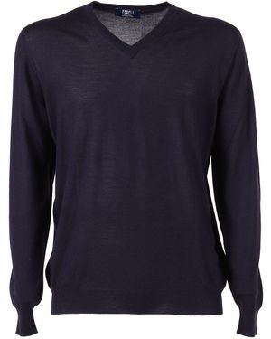 Fedeli Col V L/S Pull Tricoté Homme - Bleu