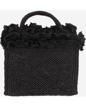 IBELIV Rafia And Cotton Tote Bag - Black
