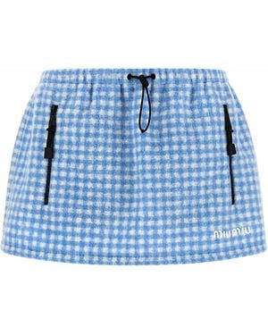 Miu Miu Gonne Pile Vichy - Bleu