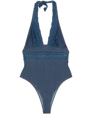 Ermanno Scervino Neckholder-Badeanzug Mit Gehäkelter Spitze - Blau