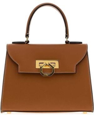Carbotti Leather Erika Handbag - Brown