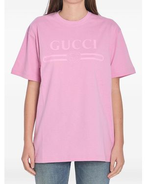 Gucci Logo Cotton T Shirt - Pink
