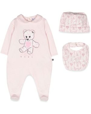 Philipp Plein Romper, Bib And Bonnet - Pink