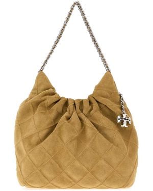 Tory Burch Tory Burch Suede Shoulder Bag - Natural