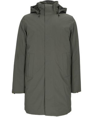 K-Way Mid-Length Bonded Padded Jacket With High Collar And Hood - Grey