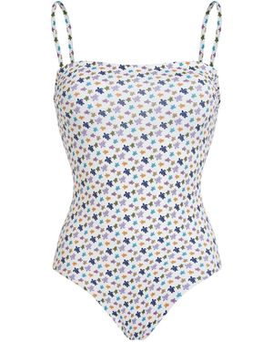 Vilebrequin Bañador de una pieza con estampado de tortuga y tirantes finos de - Blanco