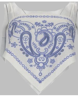 Self-Portrait Linen-Cotton Blend Mini Top - Blue