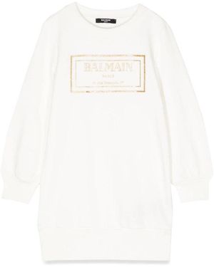 Balmain Sweatshirt Logo Dress - White