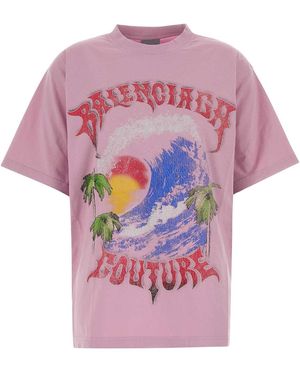 Balenciaga Graphic Crew Neck T-Shirt - Pink
