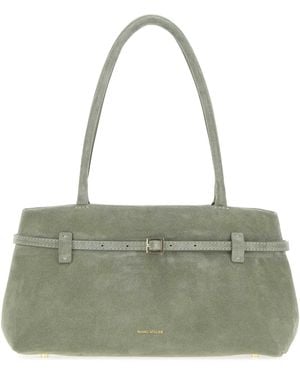 MANU Atelier Suede East-West Shoulder Handbag With Golden Metal Accents, 35 Cm Width 40 Cm Height 15 Cm Depth - Green