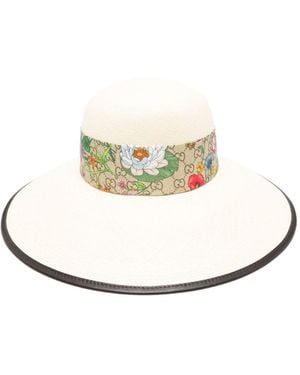 Gucci Flora Floral Panama Hat - White