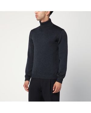Roberto Collina Anthracite Wool Turtleneck Jumper - Blue