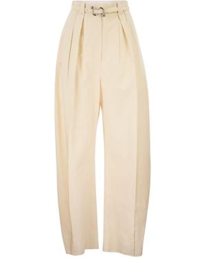 Sportmax Spxidoneo – Wide Leg Cotton Trousers With Integrated Belt - Natural