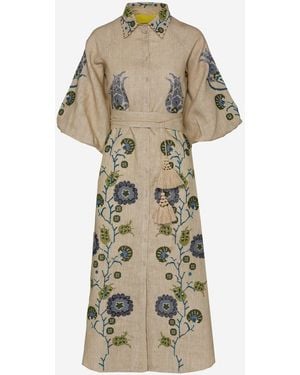 PHILIPPA 1970 Renee Linen Dress With Floral Embroidery - Natural