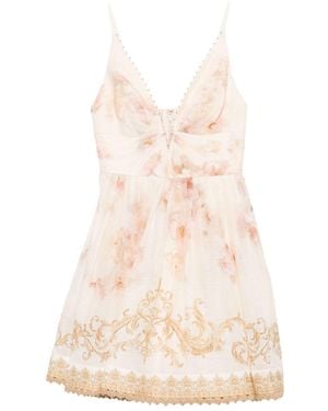 Zimmermann Hypnotic Silk Linen V Neck Mini Dress - Natural