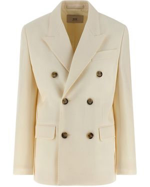 Ami Paris Double-Breasted Wool Blazer With Peak Lapels And Flap Pockets - Natural