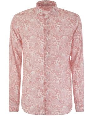 Fedeli Printed Stretch Cotton Voile Shirt - Pink
