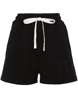 Palm Angels Logo Cotton Shorts - Black