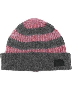 Paul Smith Striped Ribbed Beanie - Grey