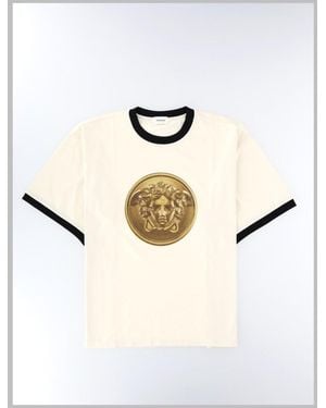 Versace 100% Cotton Crewneck T-Shirt - Natural