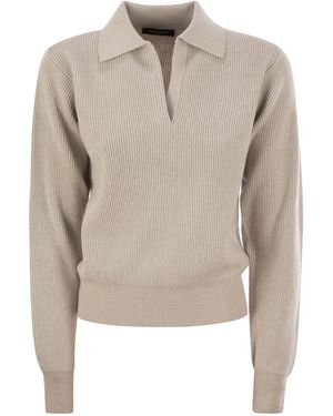 Fabiana Filippi Ribbed Knit With Polo Neck - Natural