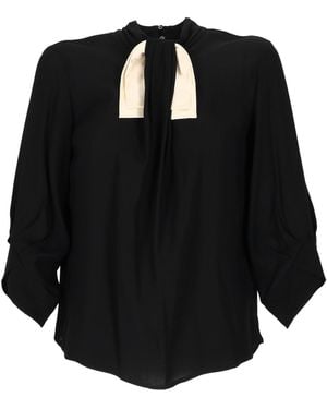 Elisabetta Franchi Loose-Fit Blouse With Contrast Insert And Pleated Design - Black