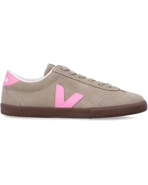 Veja Volley Suede Taupe Malibu Bark Trainers - Pink